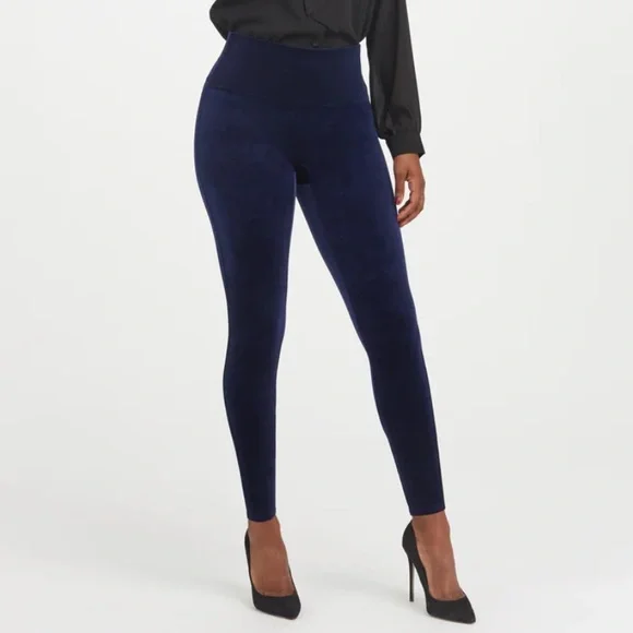 Spanx Velvet Leggings in Lapis (Dark Blue) Barely Worn Size L - Picture 3 of 6
